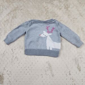 Baby GAP Reindeer Sparkle Pink Gray Sweater Size 18-24 Months Boat Neck